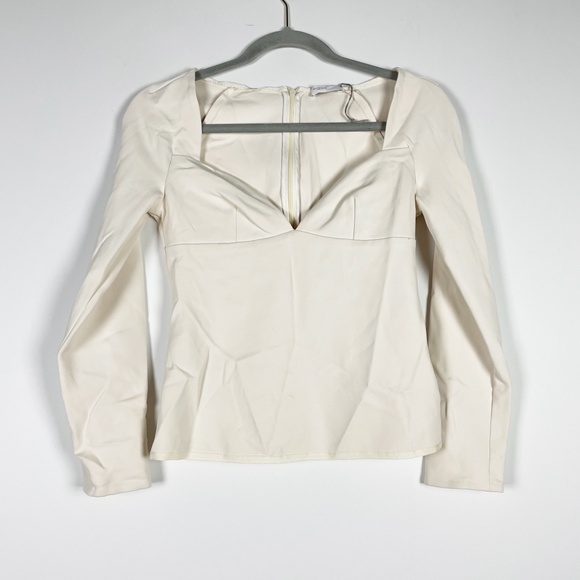 Rosetta Getty Sweetheart Long Sleeve Scuba Stretch Blouse Shirt Top Parchment - Picture 1 of 2